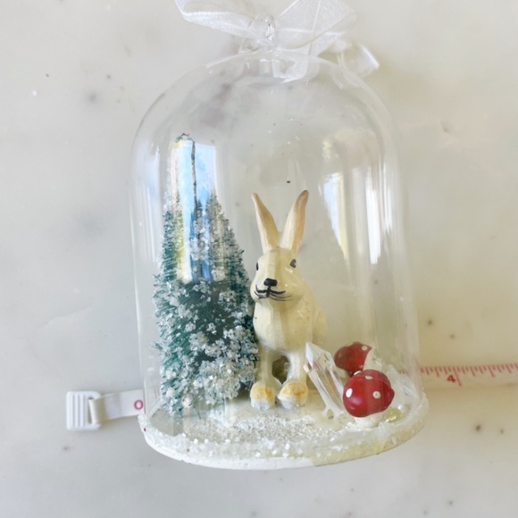 Christmas Ornament; Winter Rabbit with Tree, Mushrooms and Crystals, Terrarium - Picture 10 of 12